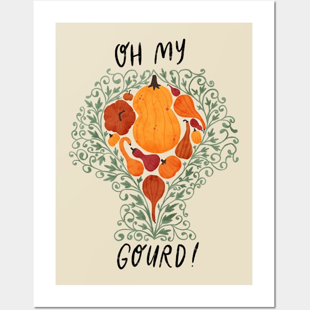 "Oh My Gourd" - pumpkins & swirls Wall Art by Maddyslittlesketchbook